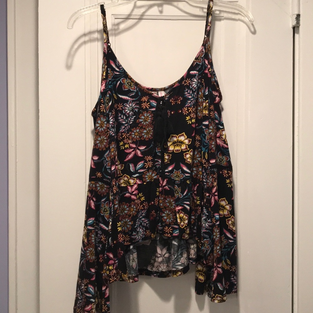 Cold shoulder long sleeve floral blouse